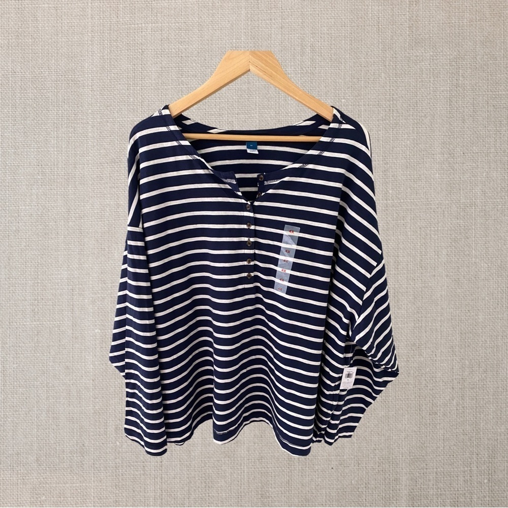 Old Navy Plus Size 3/4 Sleeve Casual Stripe Henley Top NWT Size 4X